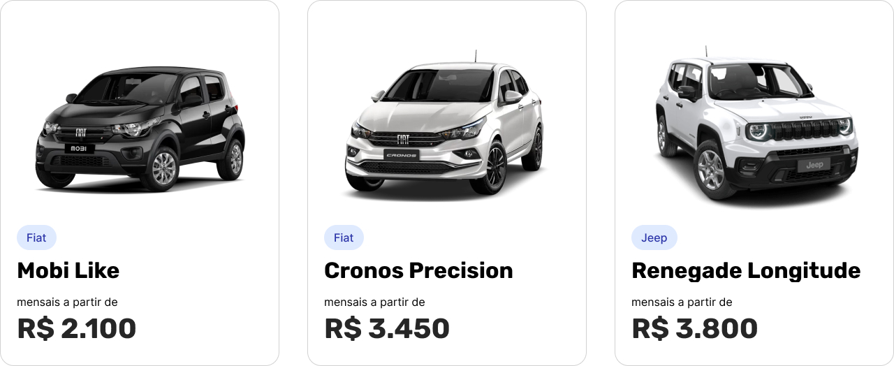 Carros disponíveis para assinatura